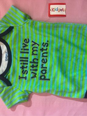 Kidgets Green & Blue Striped Baby Tee - "I still live with my parents."